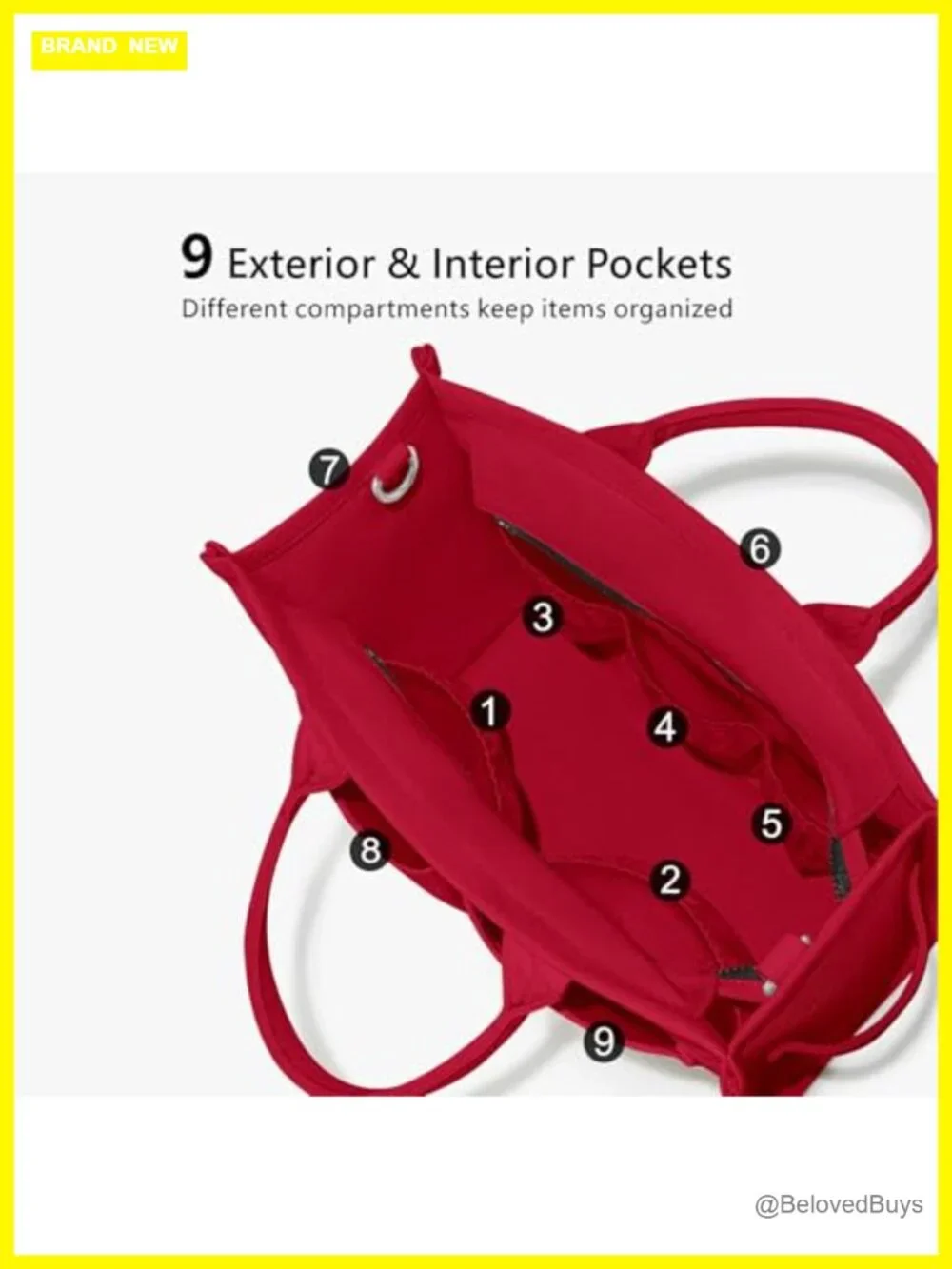Heavy-Duty Canvas Tote Bag with Adjustable Crossbody Strap, 9 Pockets